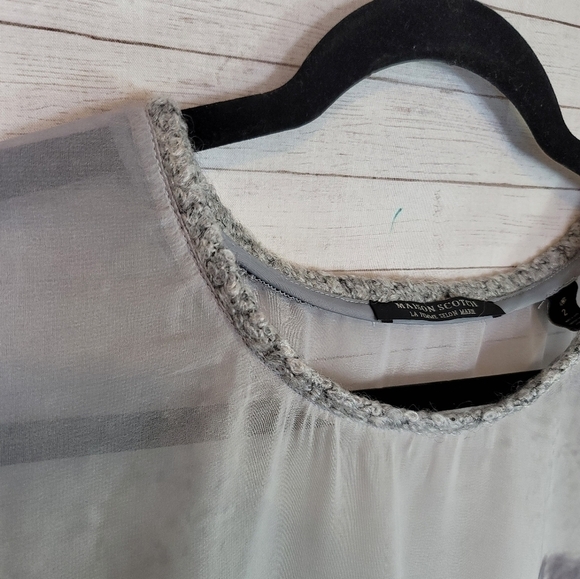 MAISON SCOTCH SHEER SHORT SLEEVE MOUNTAIN SCENE BLOUSE, SZ 6 - Picture 8 of 14